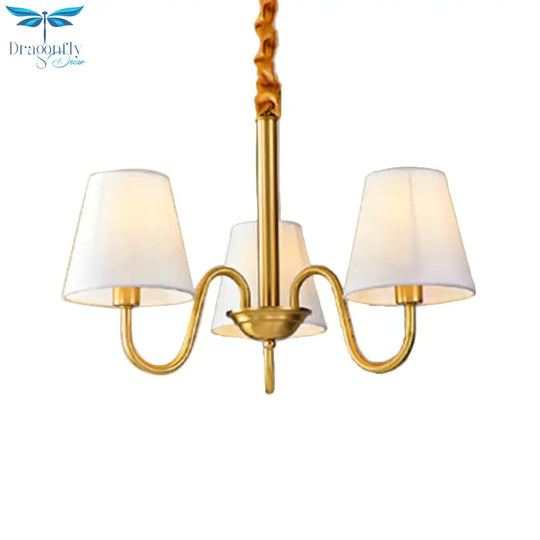 Fabric Tapered Hanging Chandelier Traditional 3/5/6 Lights Living Room Pendant Light In Brass
