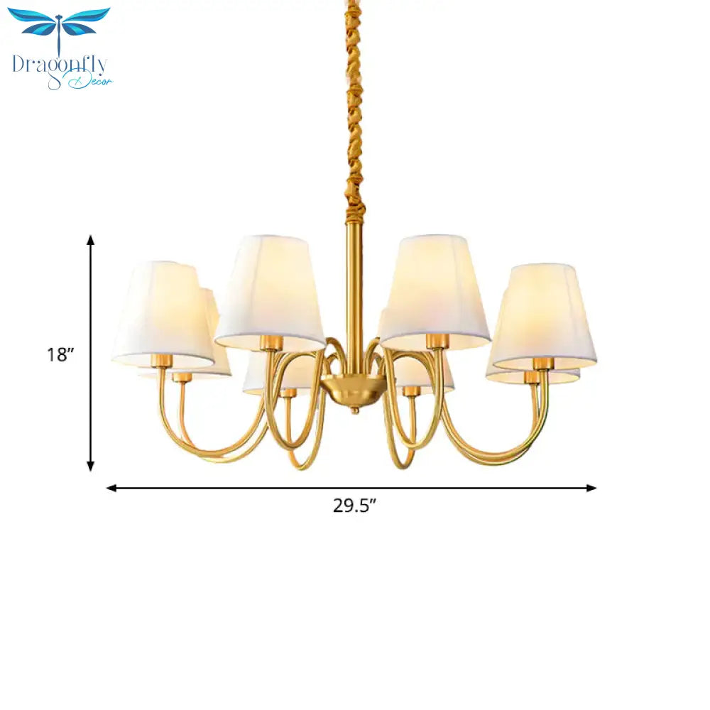 Fabric Tapered Hanging Chandelier Traditional 3/5/6 Lights Living Room Pendant Light In Brass