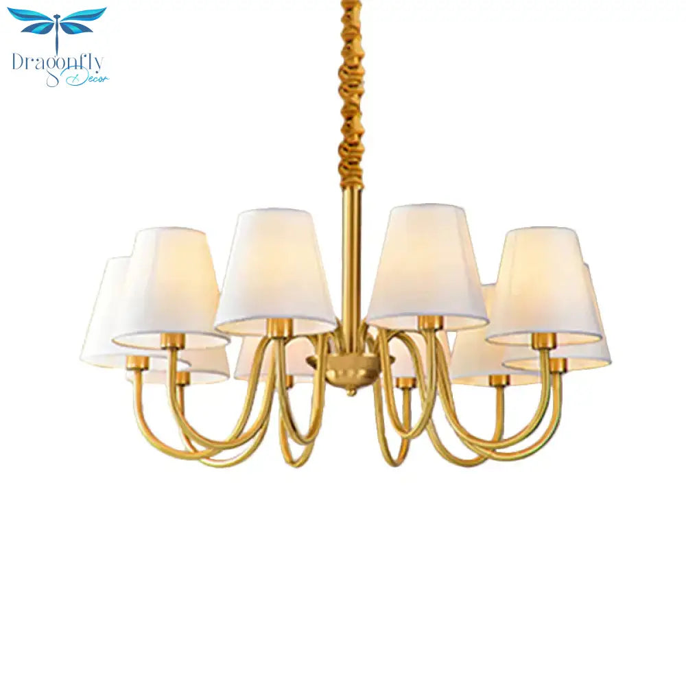 Fabric Tapered Hanging Chandelier Traditional 3/5/6 Lights Living Room Pendant Light In Brass