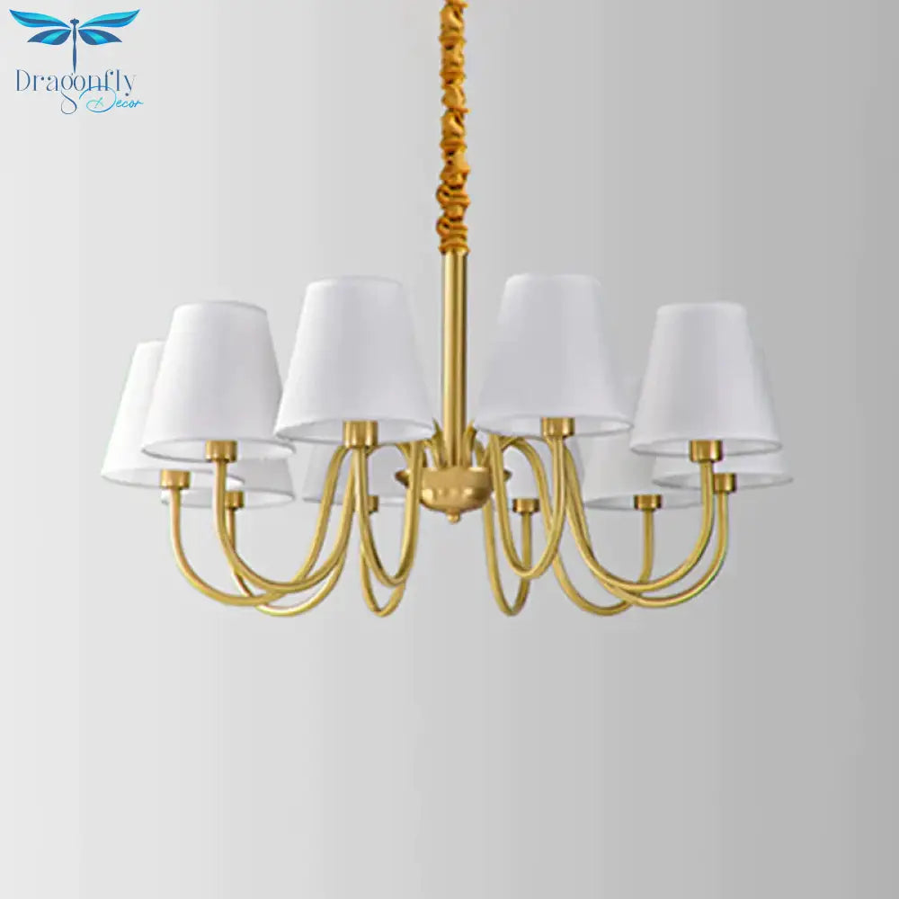 Fabric Tapered Hanging Chandelier Traditional 3/5/6 Lights Living Room Pendant Light In Brass