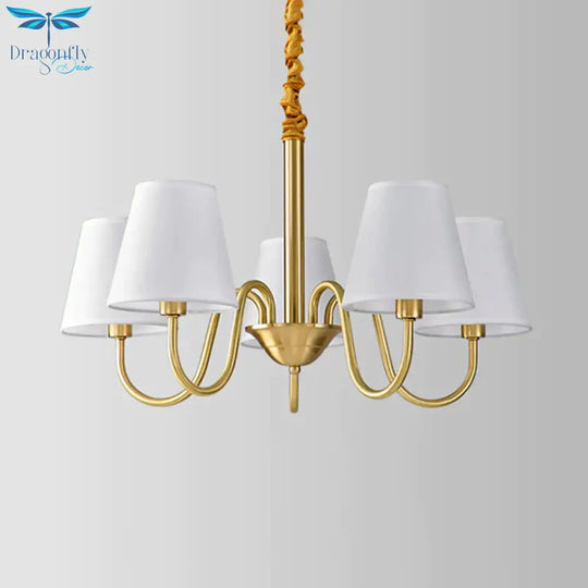 Fabric Tapered Hanging Chandelier Traditional 3/5/6 Lights Living Room Pendant Light In Brass