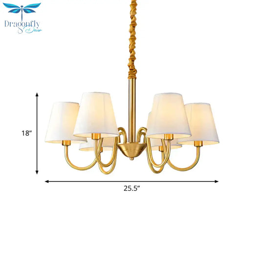 Fabric Tapered Hanging Chandelier Traditional 3/5/6 Lights Living Room Pendant Light In Brass