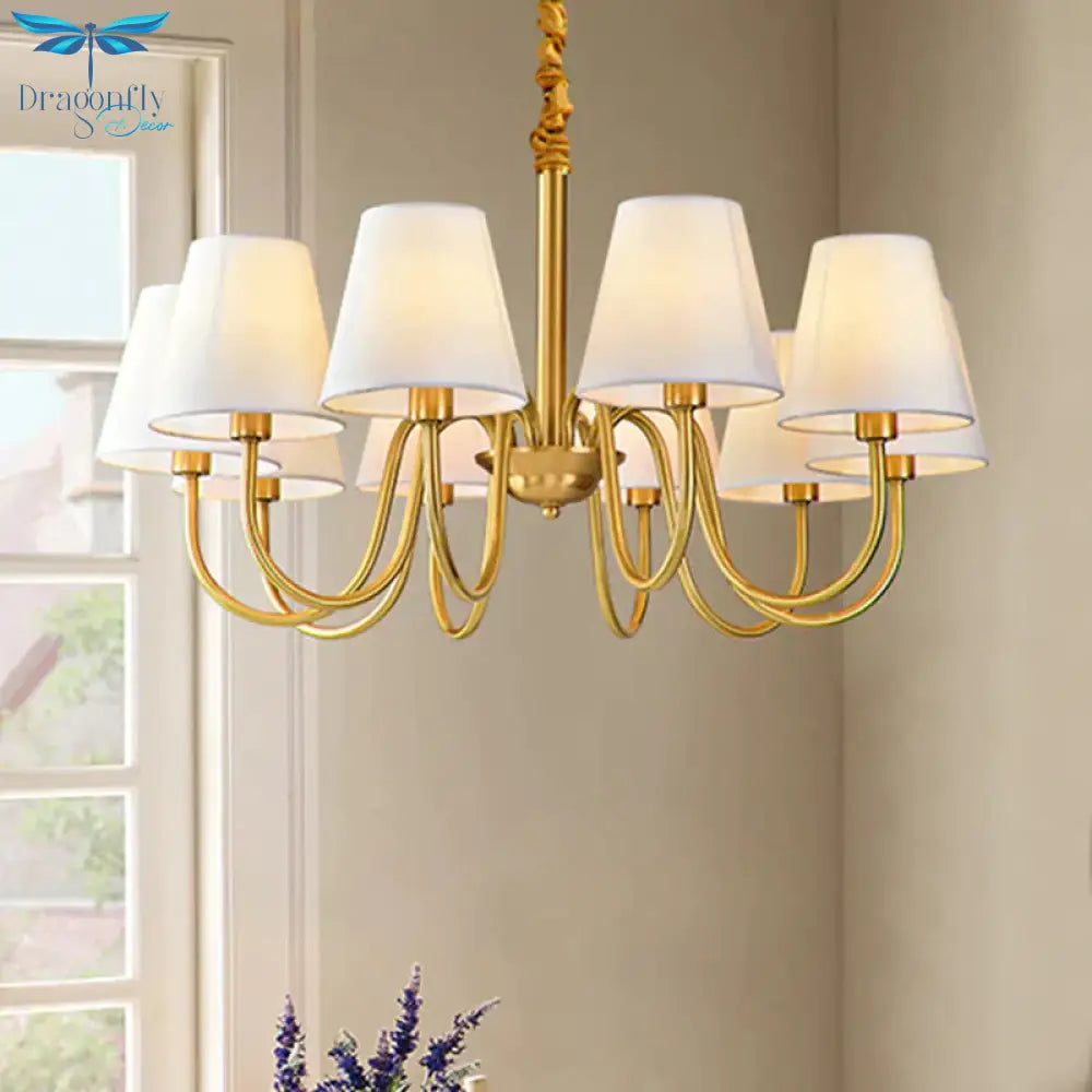 Fabric Tapered Hanging Chandelier Traditional 3/5/6 Lights Living Room Pendant Light In Brass