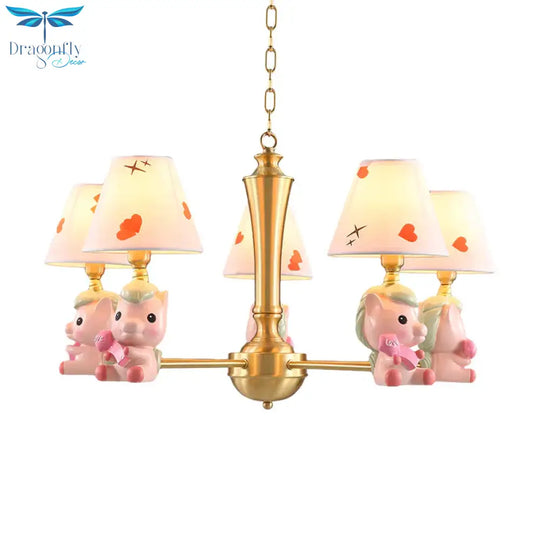 Fabric Tapered Shade Hanging Ceiling Lamp Nordic Light Fixtures For Bedroom