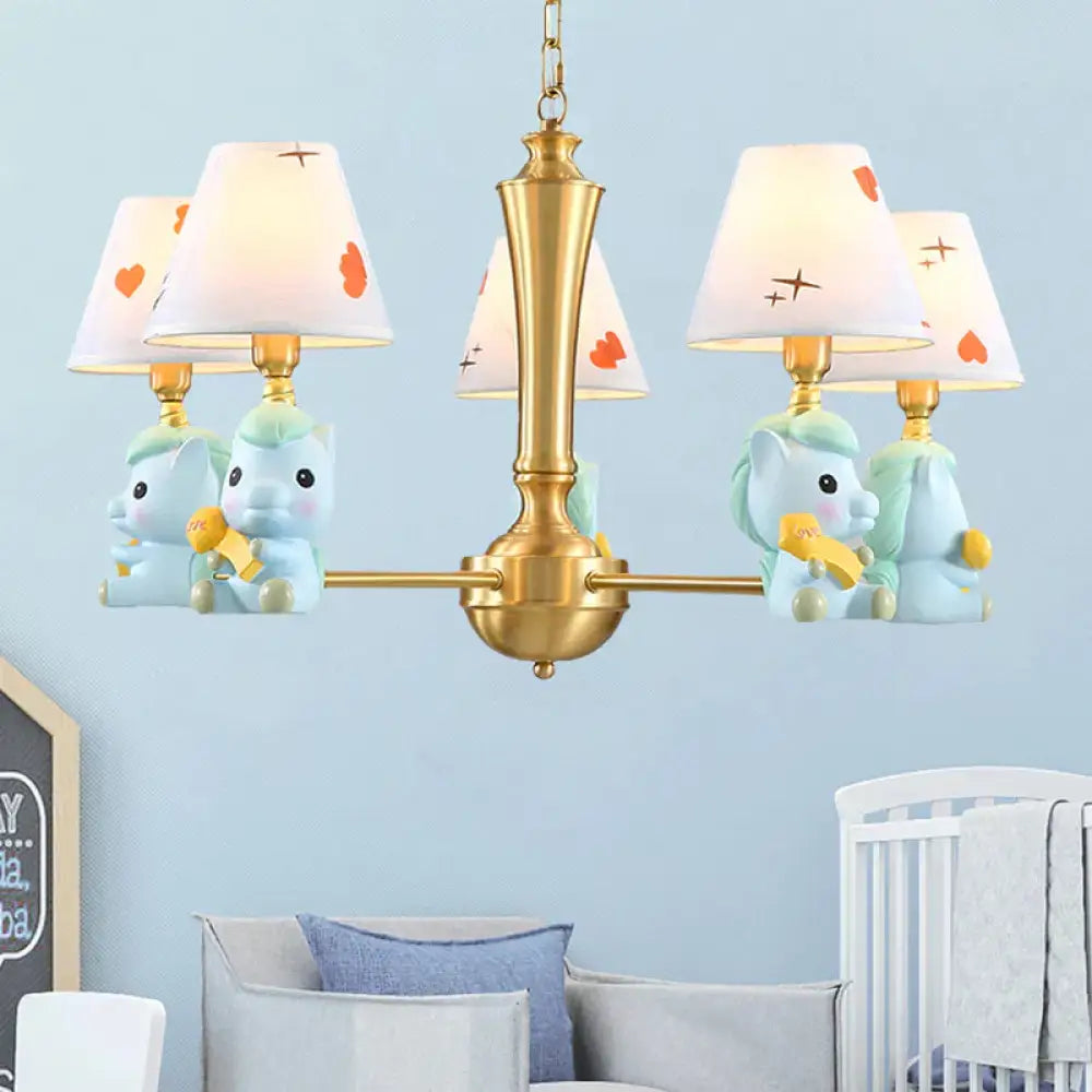 Fabric Tapered Shade Hanging Ceiling Lamp Nordic Light Fixtures For Bedroom 5 / Blue