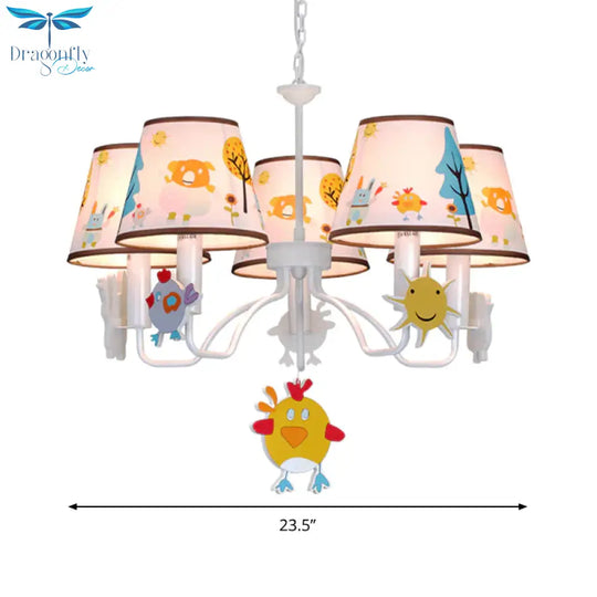 Fabric Tapered Shade Hanging Lights Cartoon Ceiling Lamp In White For Bedroom