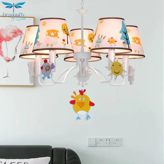 Fabric Tapered Shade Hanging Lights Cartoon Ceiling Lamp In White For Bedroom