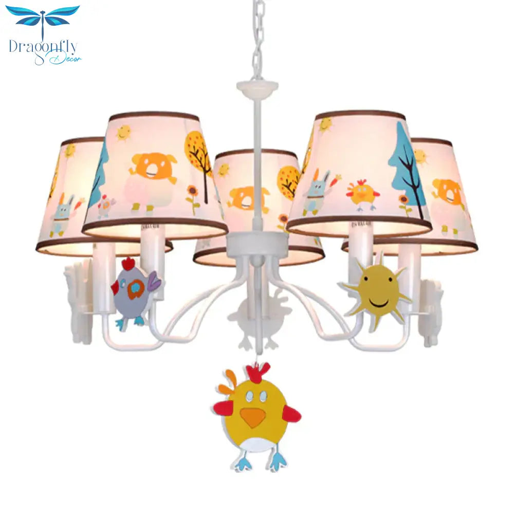 Fabric Tapered Shade Hanging Lights Cartoon Ceiling Lamp In White For Bedroom