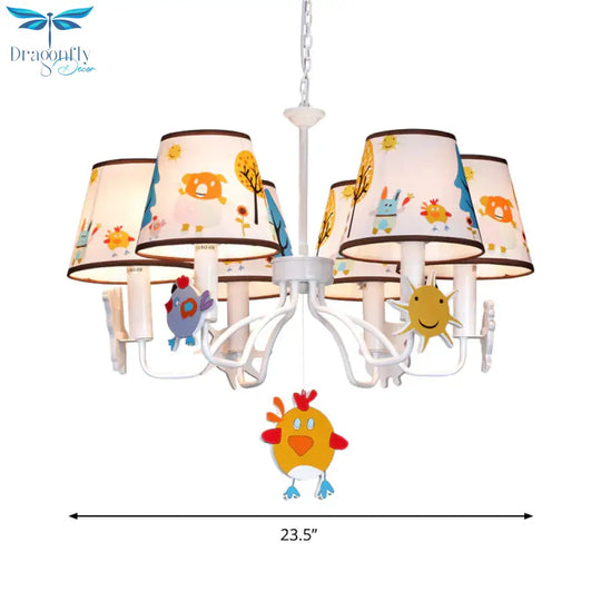 Fabric Tapered Shade Hanging Lights Cartoon Ceiling Lamp In White For Bedroom