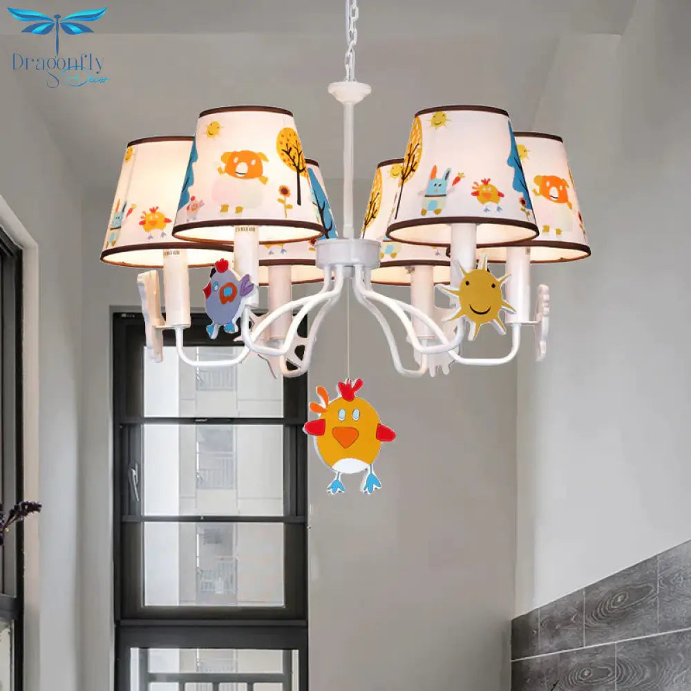 Fabric Tapered Shade Hanging Lights Cartoon Ceiling Lamp In White For Bedroom
