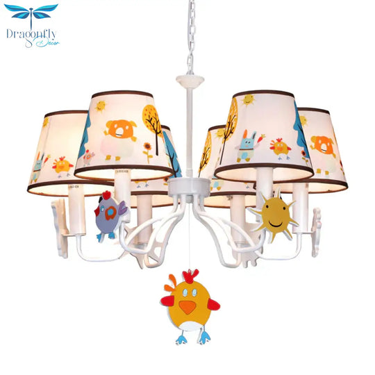 Fabric Tapered Shade Hanging Lights Cartoon Ceiling Lamp In White For Bedroom