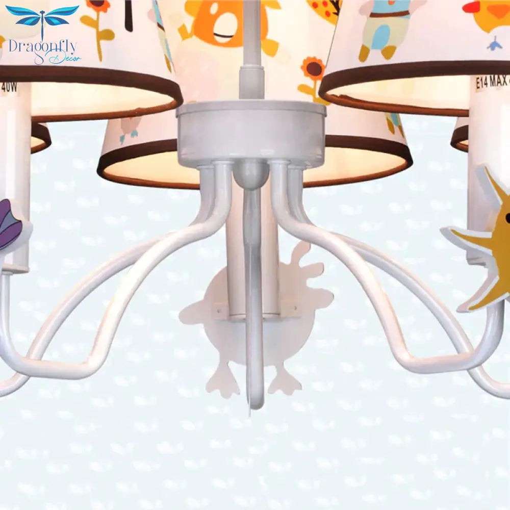 Fabric Tapered Shade Hanging Lights Cartoon Ceiling Lamp In White For Bedroom