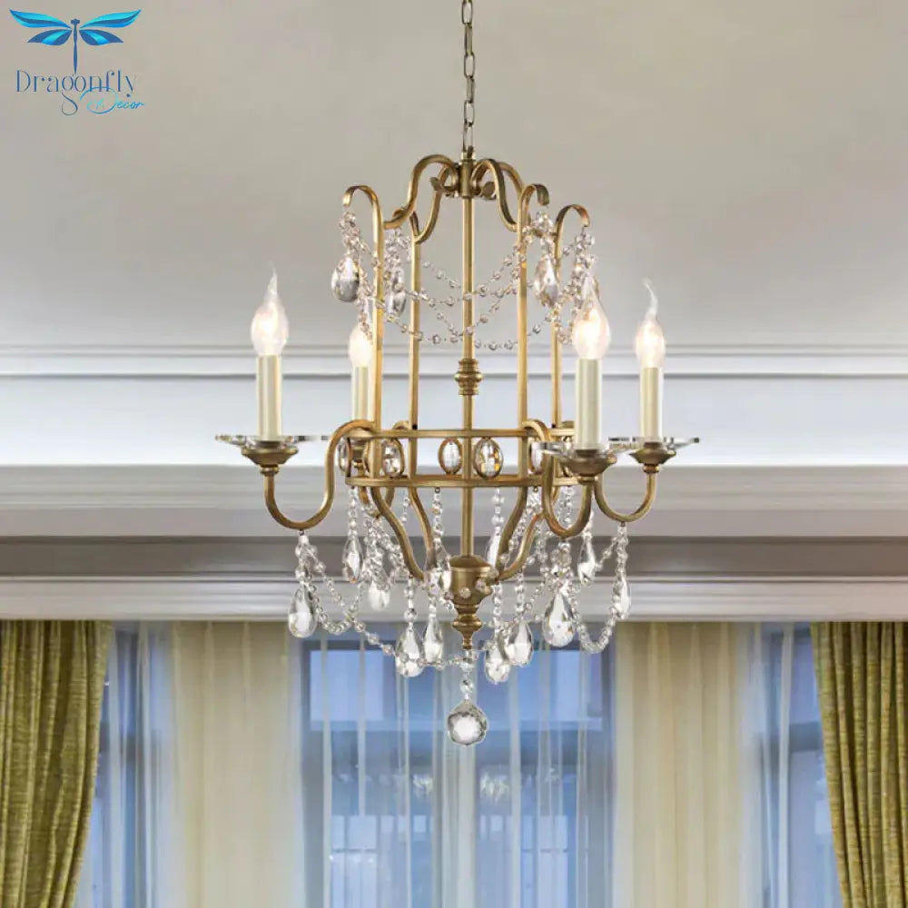 Farmhouse Candelabra Pendant Light Kit 4 Heads Crystal Swag Ceiling Chandelier In Gold