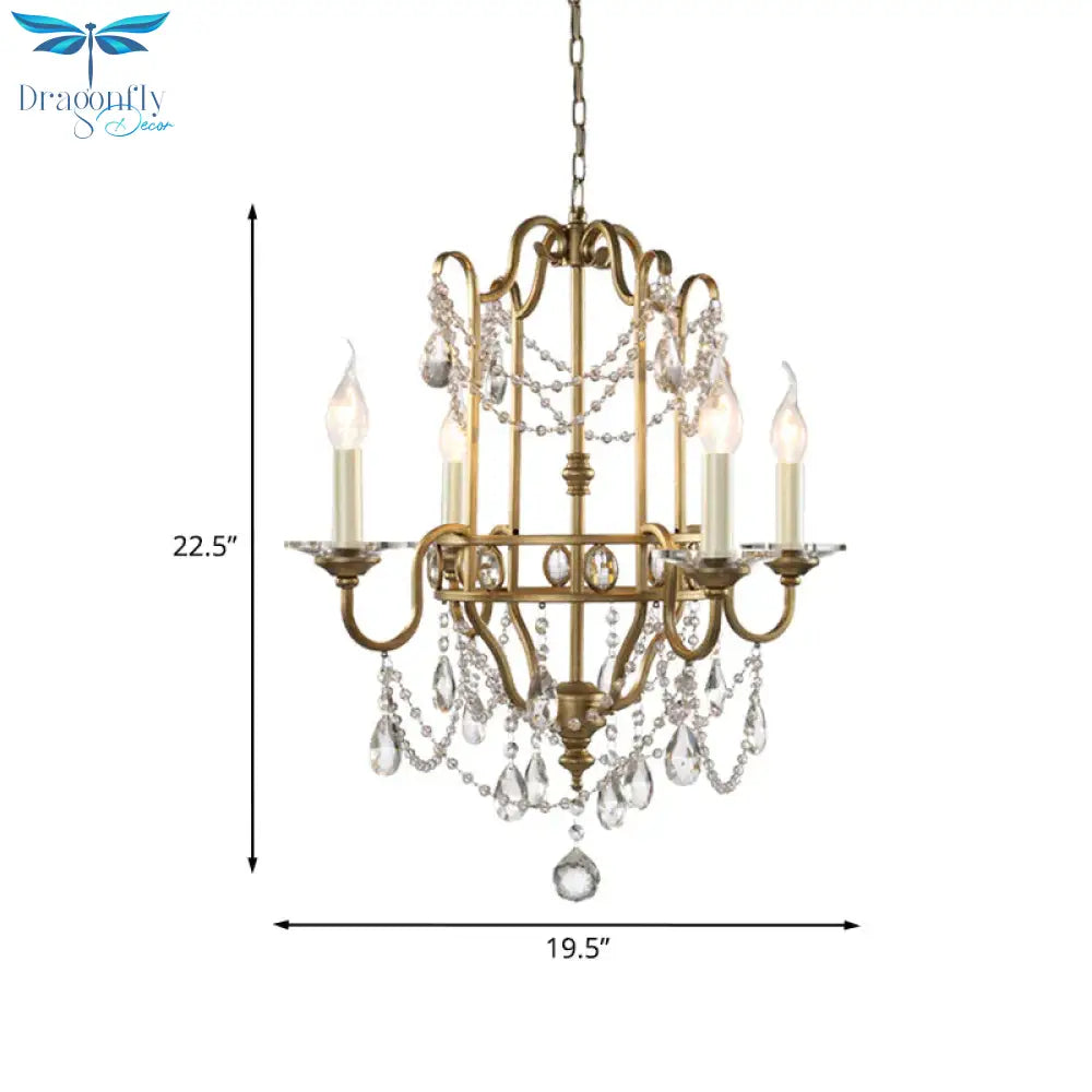 Farmhouse Candelabra Pendant Light Kit 4 Heads Crystal Swag Ceiling Chandelier In Gold