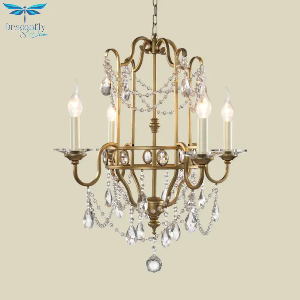 Farmhouse Candelabra Pendant Light Kit 4 Heads Crystal Swag Ceiling Chandelier In Gold