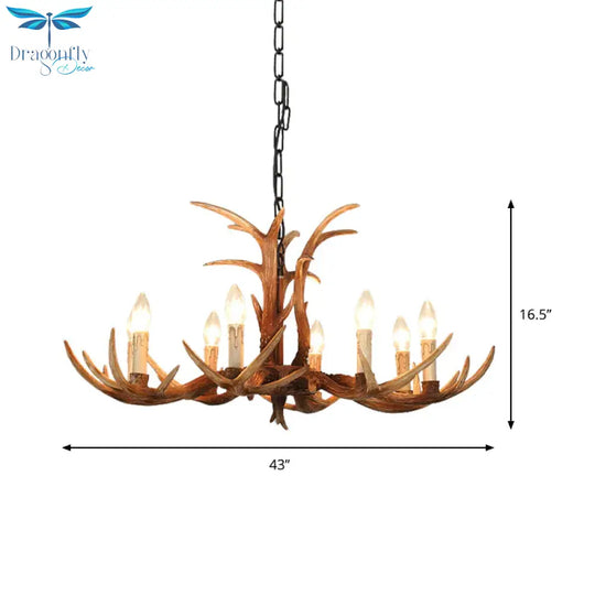 Faux Antler Bedroom Drop Lamp Traditional Resin 4/6/8 Bulbs Brown Chandelier Pendant Light