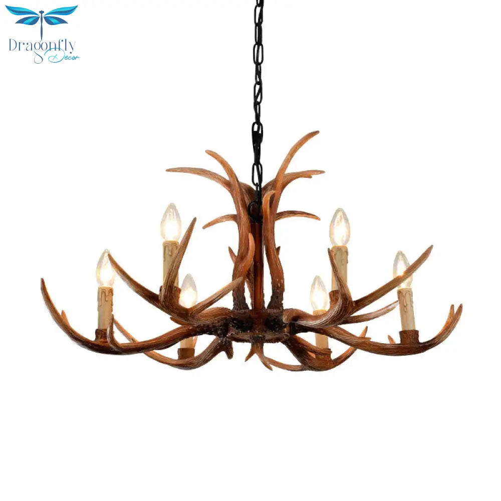 Faux Antler Bedroom Drop Lamp Traditional Resin 4/6/8 Bulbs Brown Chandelier Pendant Light