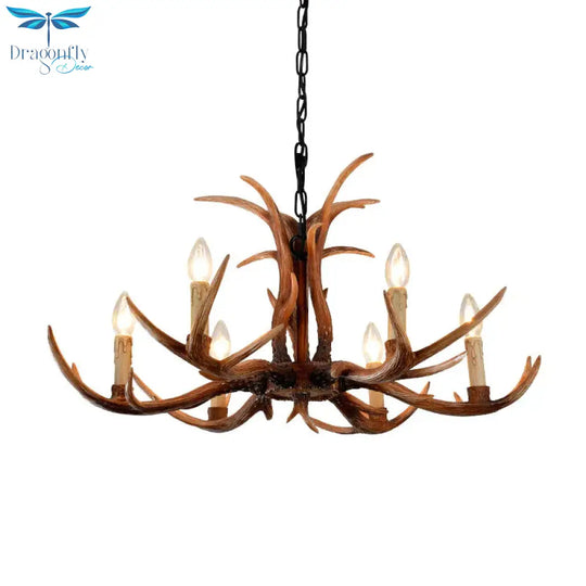 Faux Antler Bedroom Drop Lamp Traditional Resin 4/6/8 Bulbs Brown Chandelier Pendant Light