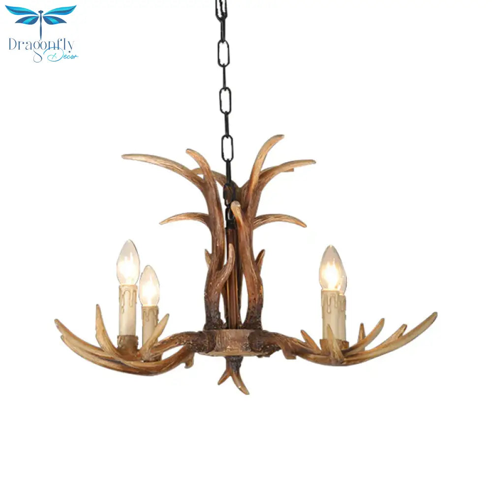 Faux Antler Bedroom Drop Lamp Traditional Resin 4/6/8 Bulbs Brown Chandelier Pendant Light