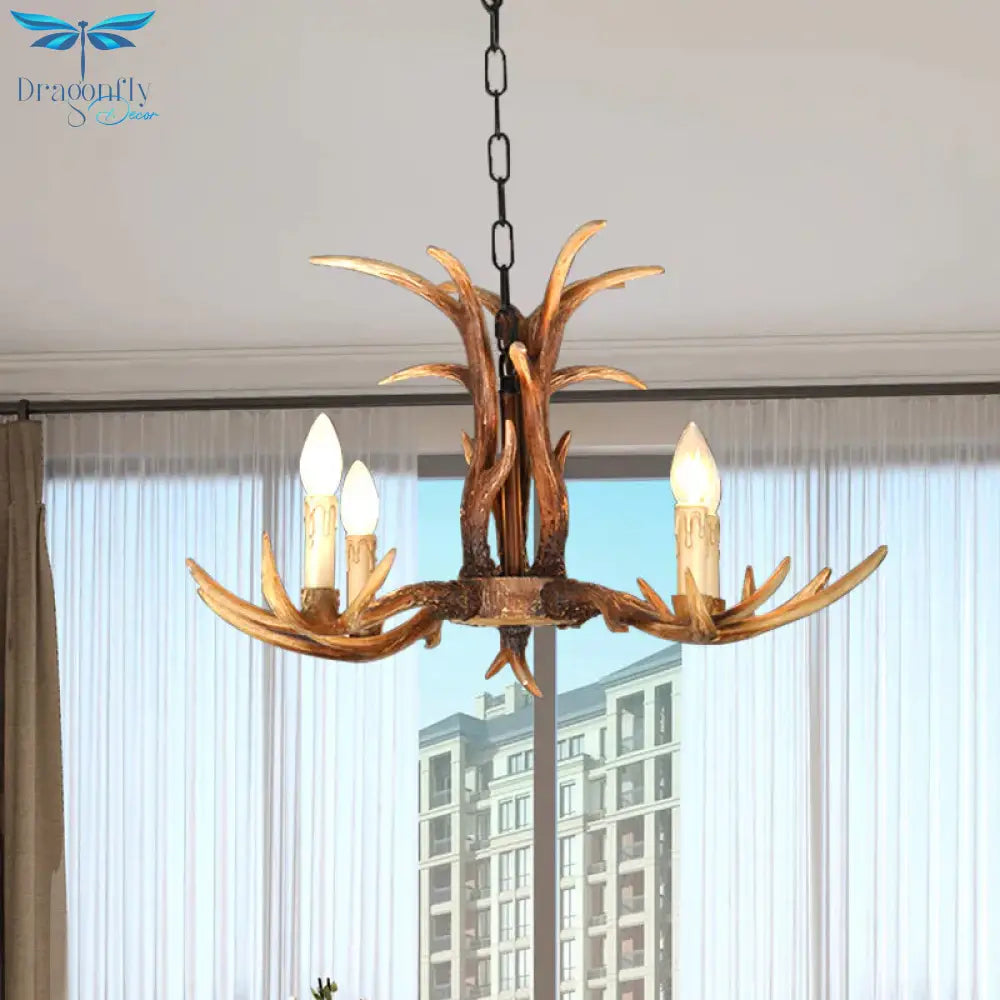 Faux Antler Bedroom Drop Lamp Traditional Resin 4/6/8 Bulbs Brown Chandelier Pendant Light