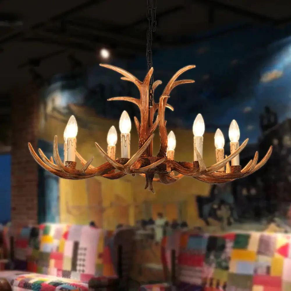 Faux Antler Bedroom Drop Lamp Traditional Resin 4/6/8 Bulbs Brown Chandelier Pendant Light 8 /
