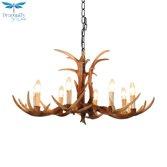 Faux Antler Bedroom Drop Lamp Traditional Resin 4/6/8 Bulbs Brown Chandelier Pendant Light