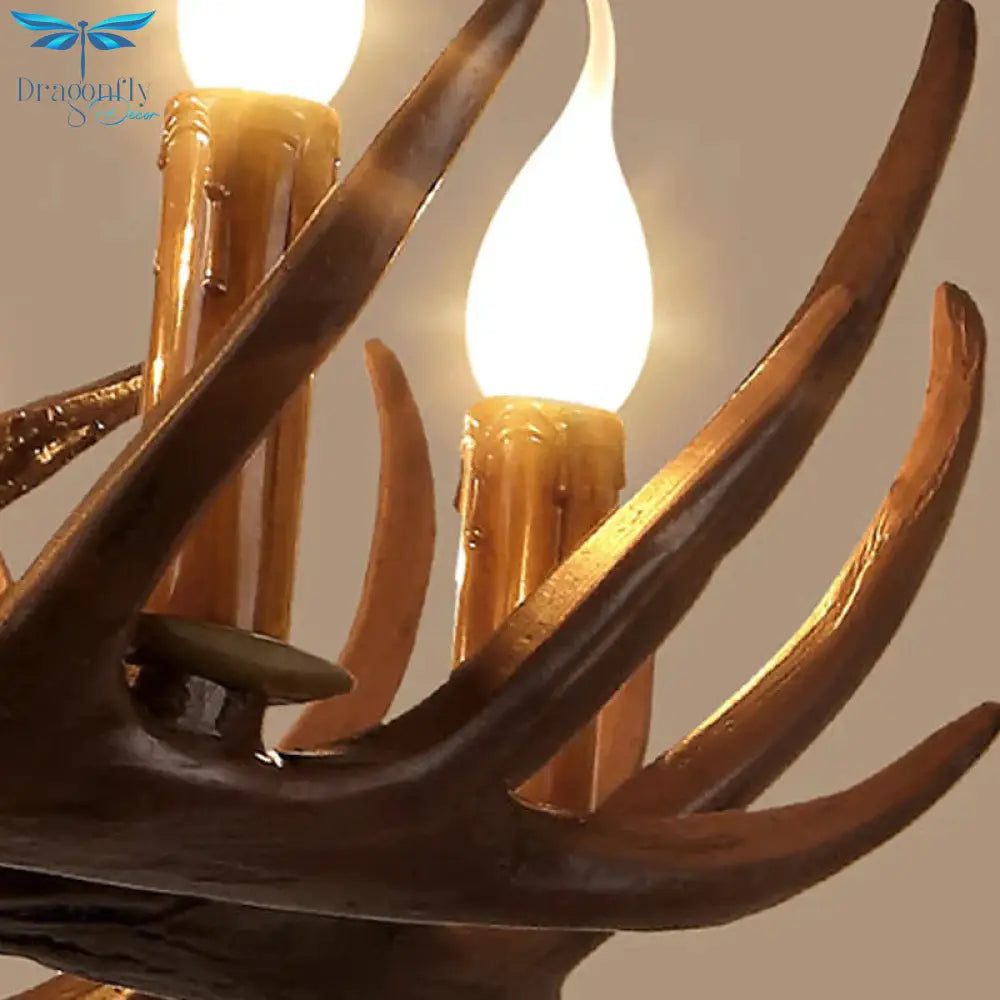 Faux Antler Resin Chandelier Lighting Cottage 9/12 Heads Restaurant Hanging Pendant Light In Brown