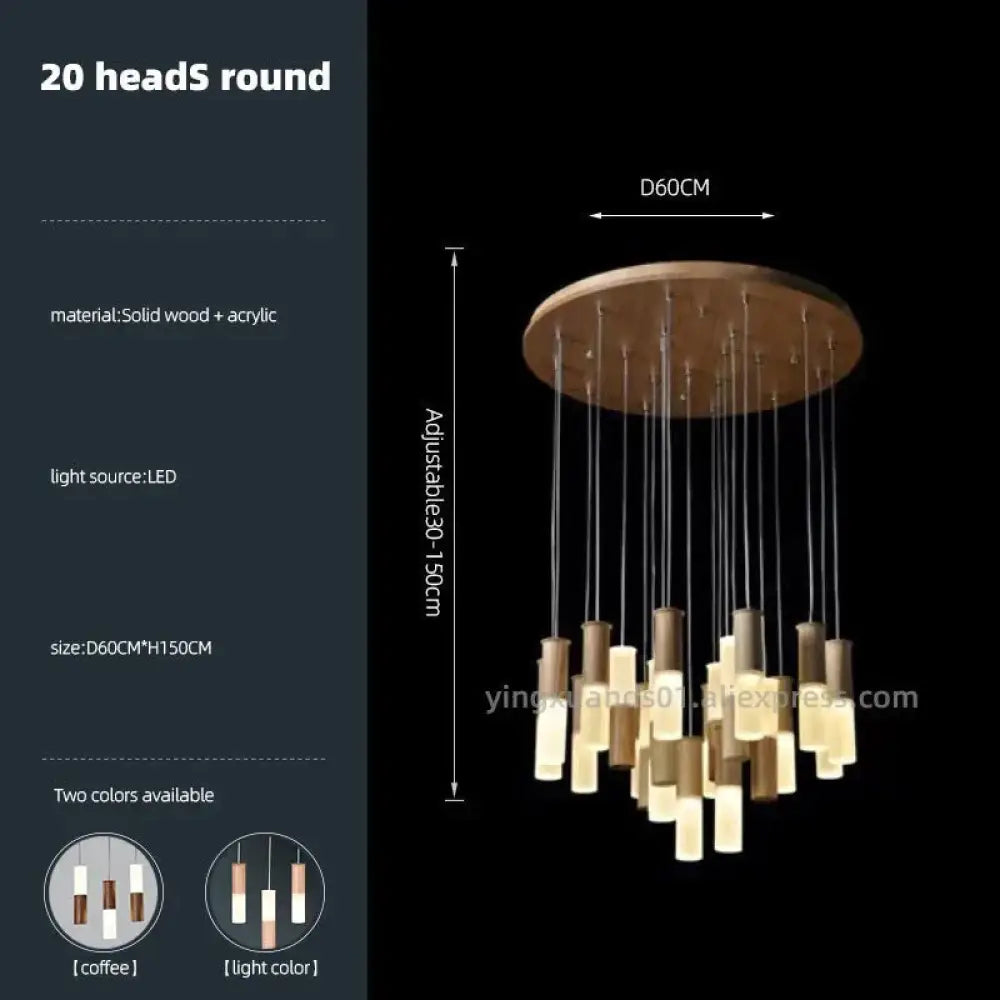 Fiela - Modern Wood Chandelier 20 Heads Round / White Light