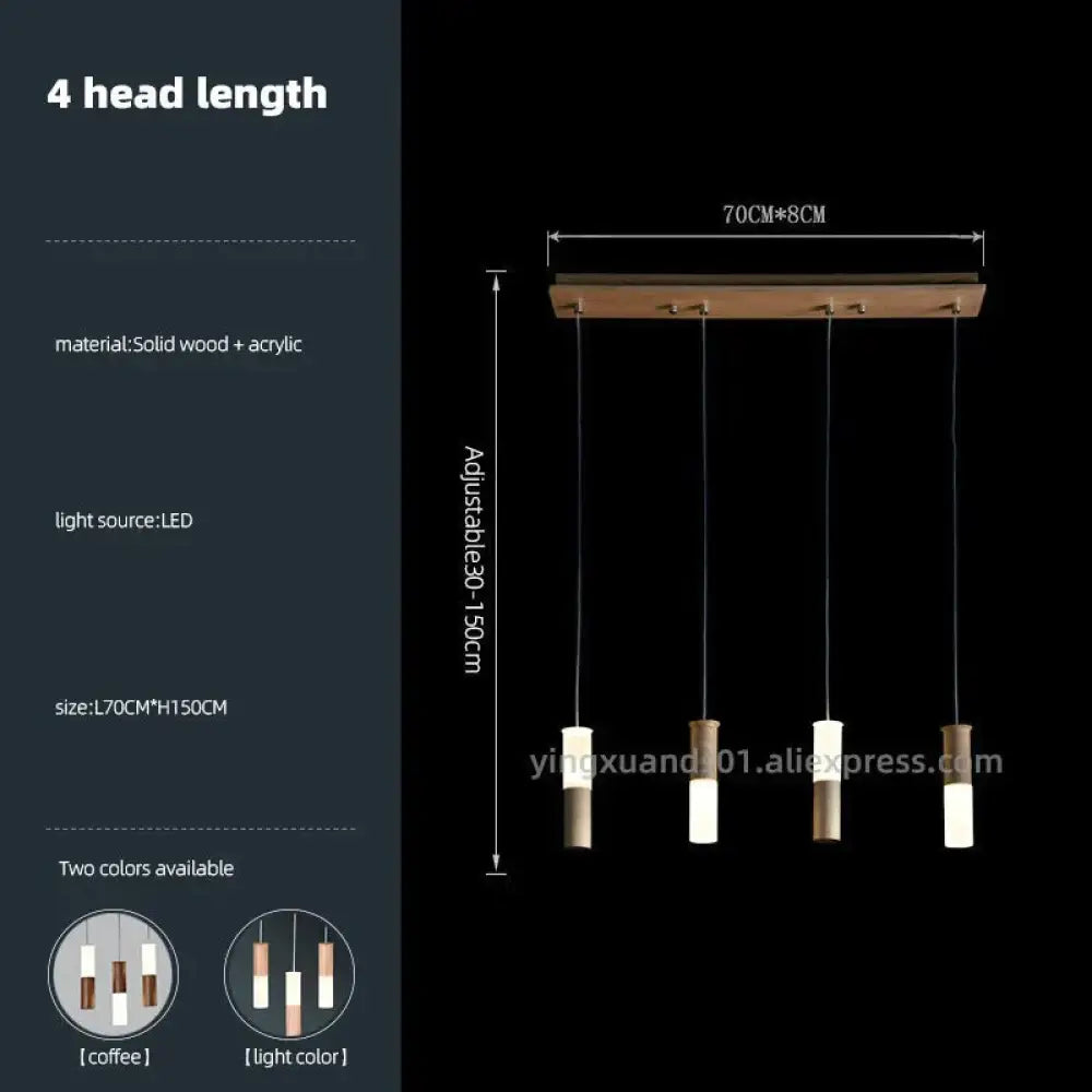 Fiela - Modern Wood Chandelier 4 Heads Long / White Light