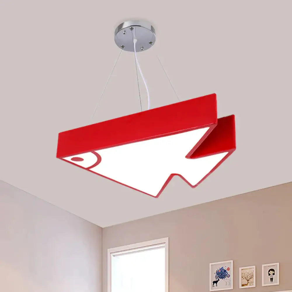 Fish Chandelier Pendant Light Modernist Acrylic Red/Blue/Green Led Hanging Lamp Kit For Bedroom Red