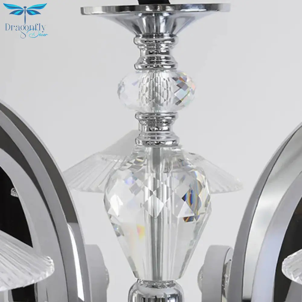 Flared Dining Room Pendant Ceiling Light Simple Ridged Crystal 6 Heads Chrome Hanging Chandelier