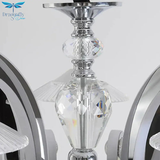 Flared Dining Room Pendant Ceiling Light Simple Ridged Crystal 6 Heads Chrome Hanging Chandelier