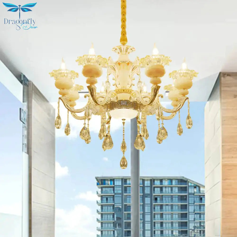 Flower Living Room Chandelier Lighting Crystal 8/10 Lights Contemporary Pendant Lamp In White
