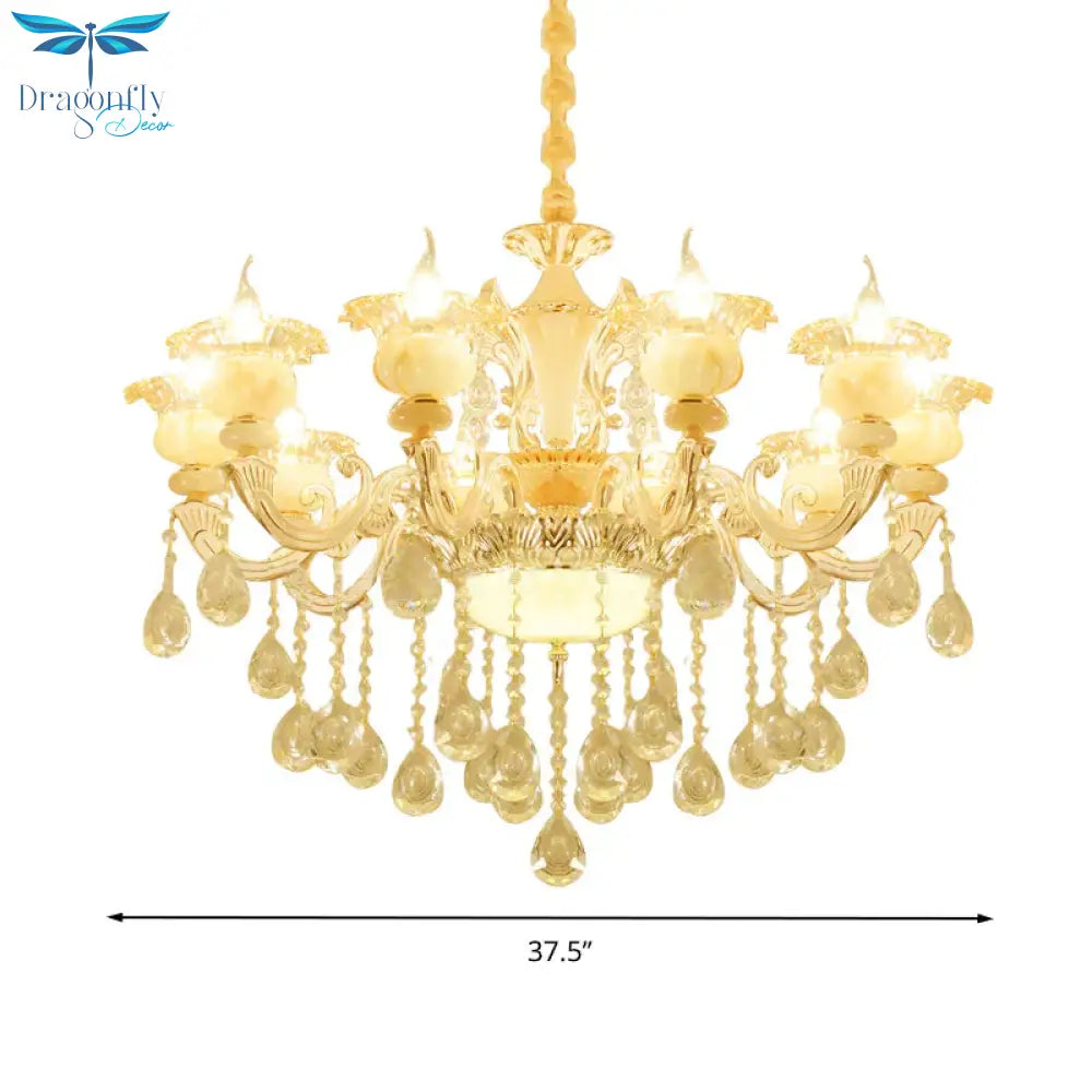 Flower Living Room Chandelier Lighting Crystal 8/10 Lights Contemporary Pendant Lamp In White