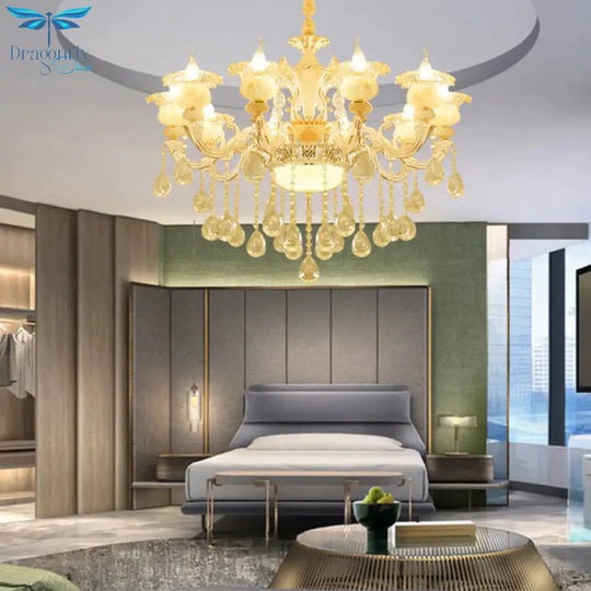 Flower Living Room Chandelier Lighting Crystal 8/10 Lights Contemporary Pendant Lamp In White