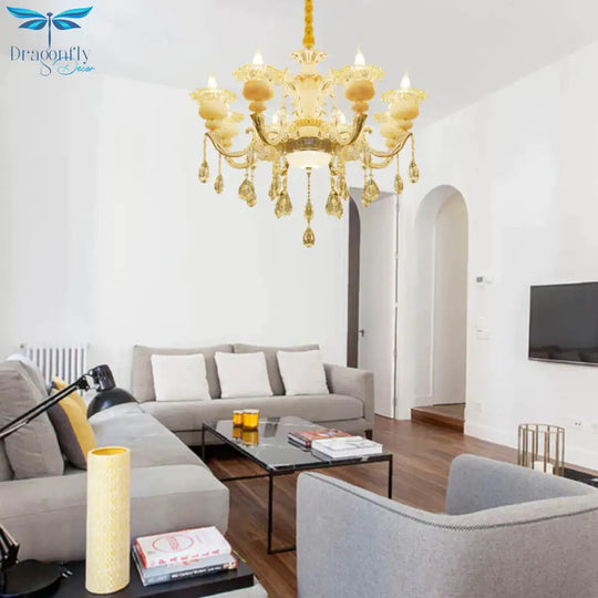 Flower Living Room Chandelier Lighting Crystal 8/10 Lights Contemporary Pendant Lamp In White