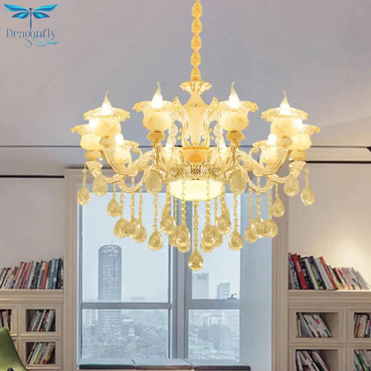 Flower Living Room Chandelier Lighting Crystal 8/10 Lights Contemporary Pendant Lamp In White