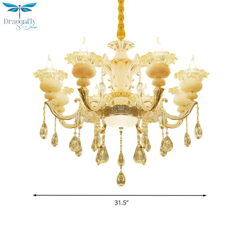 Flower Living Room Chandelier Lighting Crystal 8/10 Lights Contemporary Pendant Lamp In White