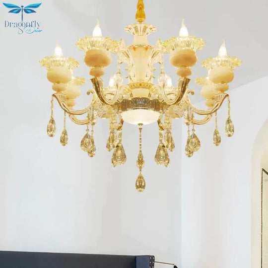 Flower Living Room Chandelier Lighting Crystal 8/10 Lights Contemporary Pendant Lamp In White