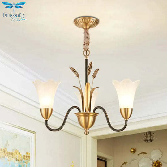 Flower Shape Metal Chandelier Lighting Traditional 3 Light Dining Room Pendant In Brass