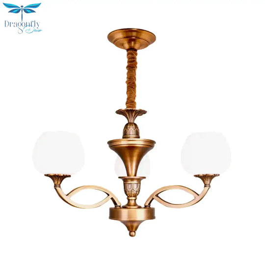 Flowerbud Living Room Ceiling Chandelier Traditional White Glass 3/6/8 Bulbs Brass Suspension Lamp