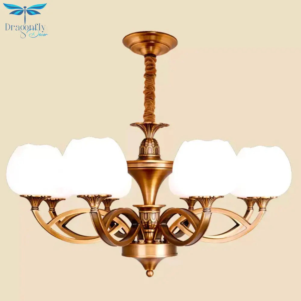 Flowerbud Living Room Ceiling Chandelier Traditional White Glass 3/6/8 Bulbs Brass Suspension Lamp