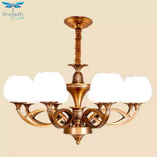 Flowerbud Living Room Ceiling Chandelier Traditional White Glass 3/6/8 Bulbs Brass Suspension Lamp