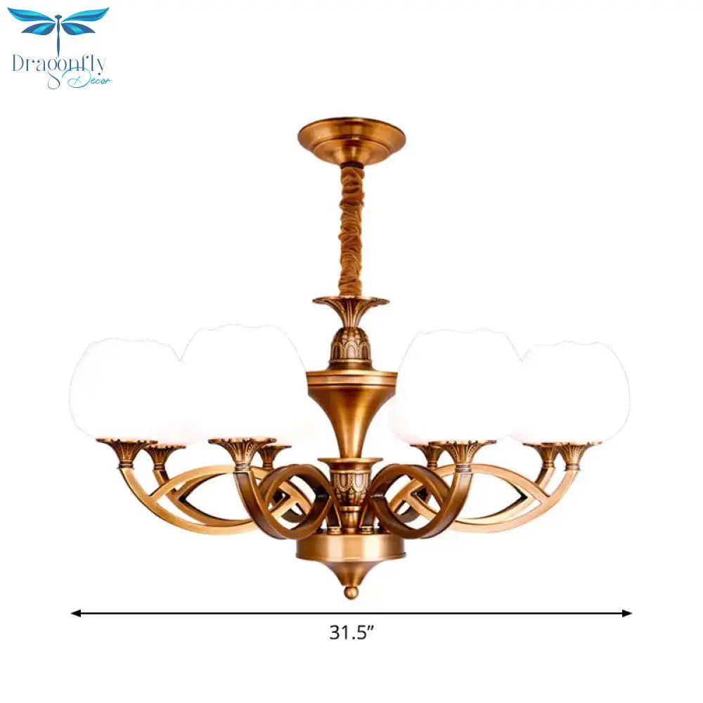 Flowerbud Living Room Ceiling Chandelier Traditional White Glass 3/6/8 Bulbs Brass Suspension Lamp