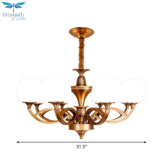 Flowerbud Living Room Ceiling Chandelier Traditional White Glass 3/6/8 Bulbs Brass Suspension Lamp