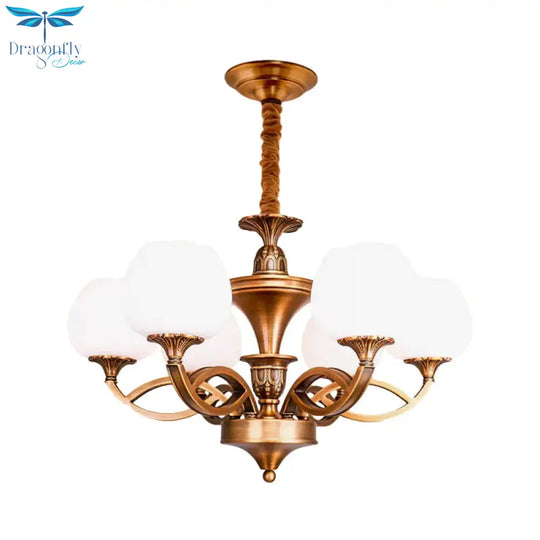 Flowerbud Living Room Ceiling Chandelier Traditional White Glass 3/6/8 Bulbs Brass Suspension Lamp