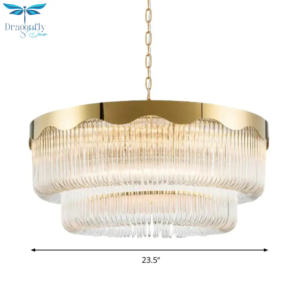 Fluted Crystal 2 Layers Hanging Pendant Light Postmodern 8 Heads Living Room Chandelier Lighting In