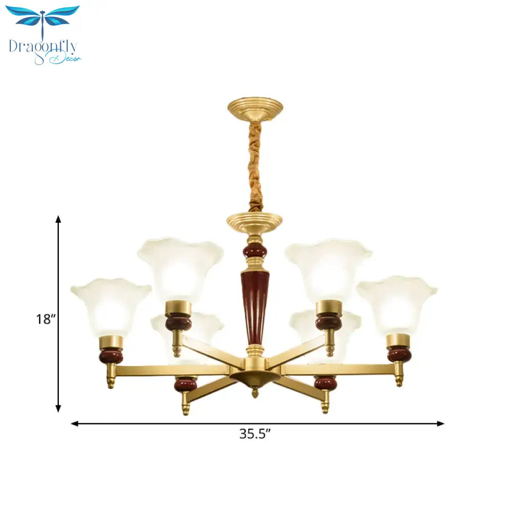 Frosted Glass Blossom Chandelier Light Rustic Style 3/6/8 Lights Living Room Suspension Pendant In