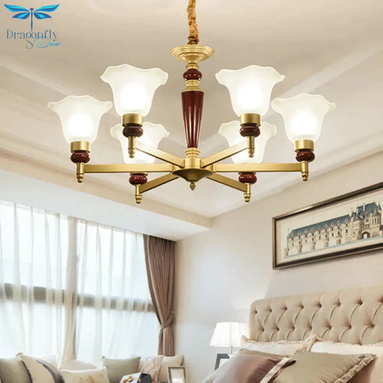 Frosted Glass Blossom Chandelier Light Rustic Style 3/6/8 Lights Living Room Suspension Pendant In