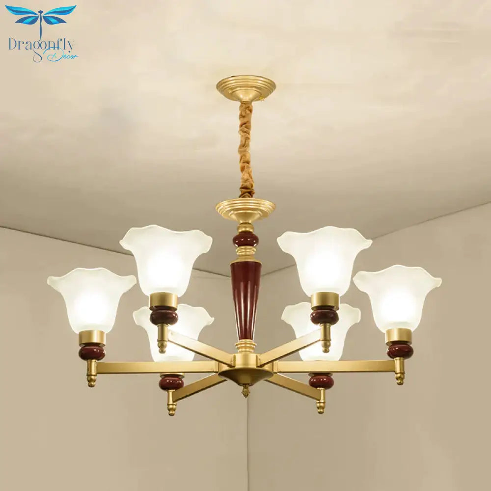 Frosted Glass Blossom Chandelier Light Rustic Style 3/6/8 Lights Living Room Suspension Pendant In